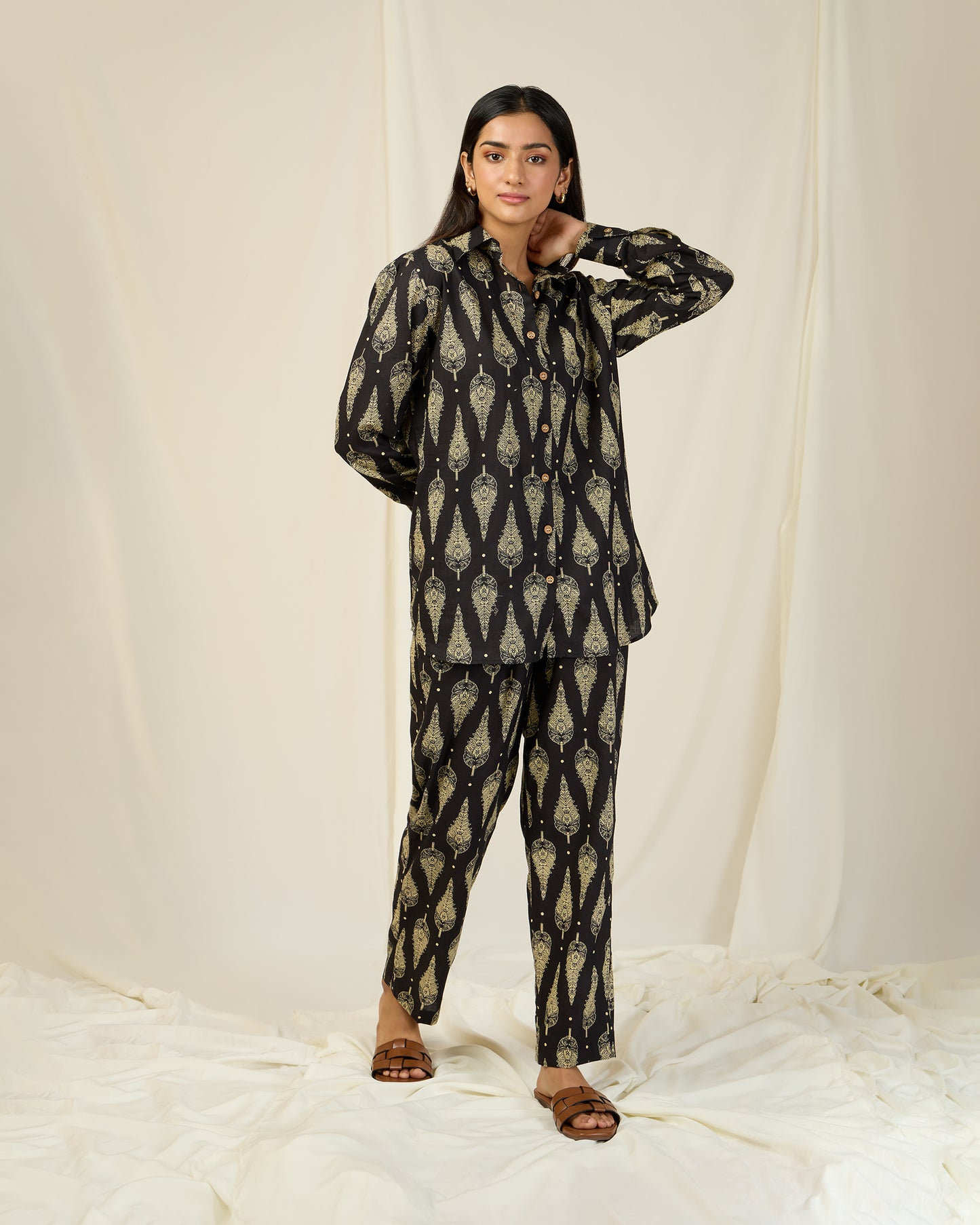 Black Leaf Co-ord Set (With Pants)