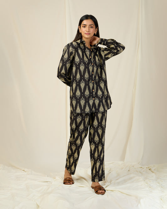 Black Leaf Co-ord Set (With Pants)