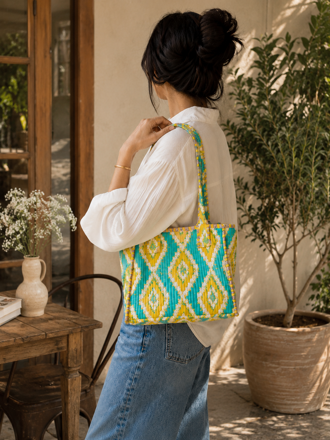 Green and Yellow Mini Zip tote bag