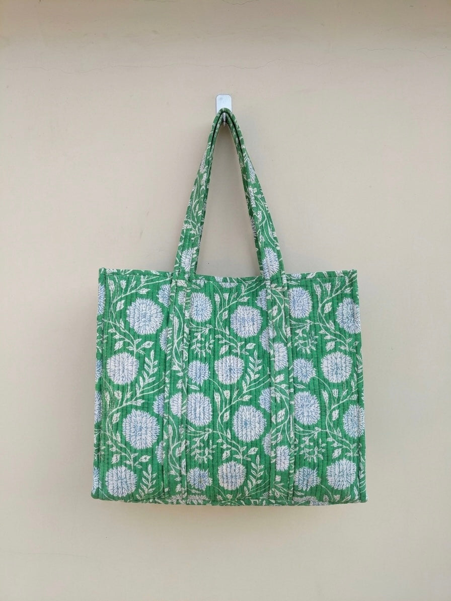 Green Floral Tote Bag