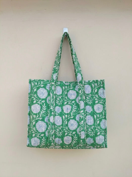 Green Floral Tote Bag