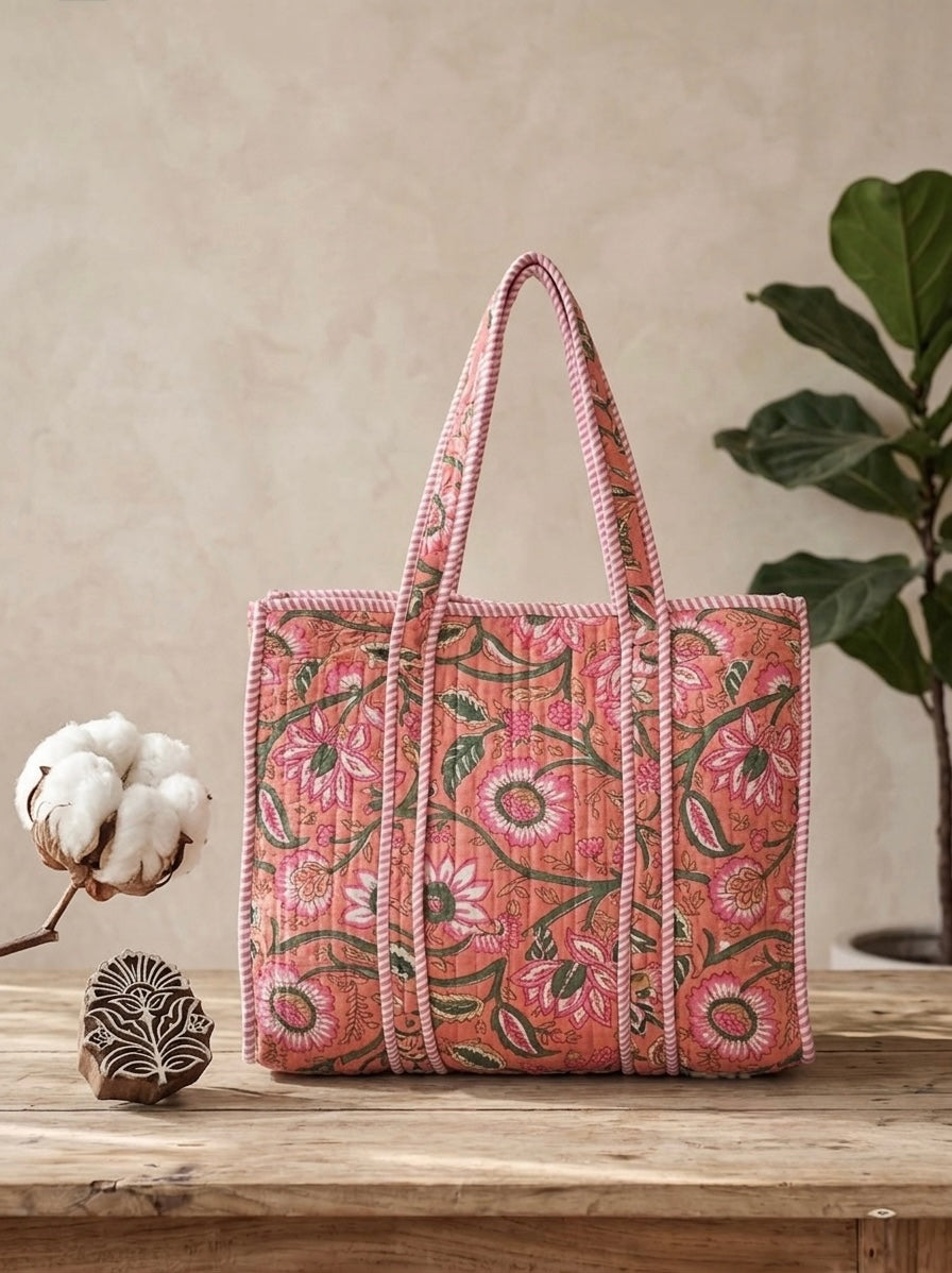 Pastel Pink Floral Tote Bag