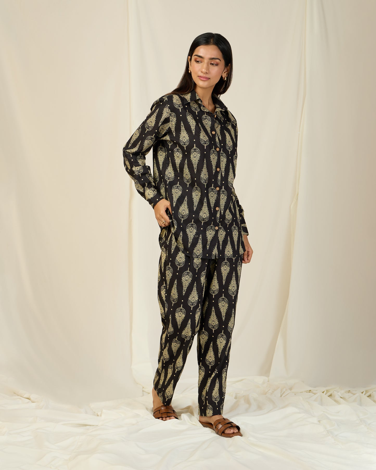 Black Leaf Co-ord Set (With Pants)