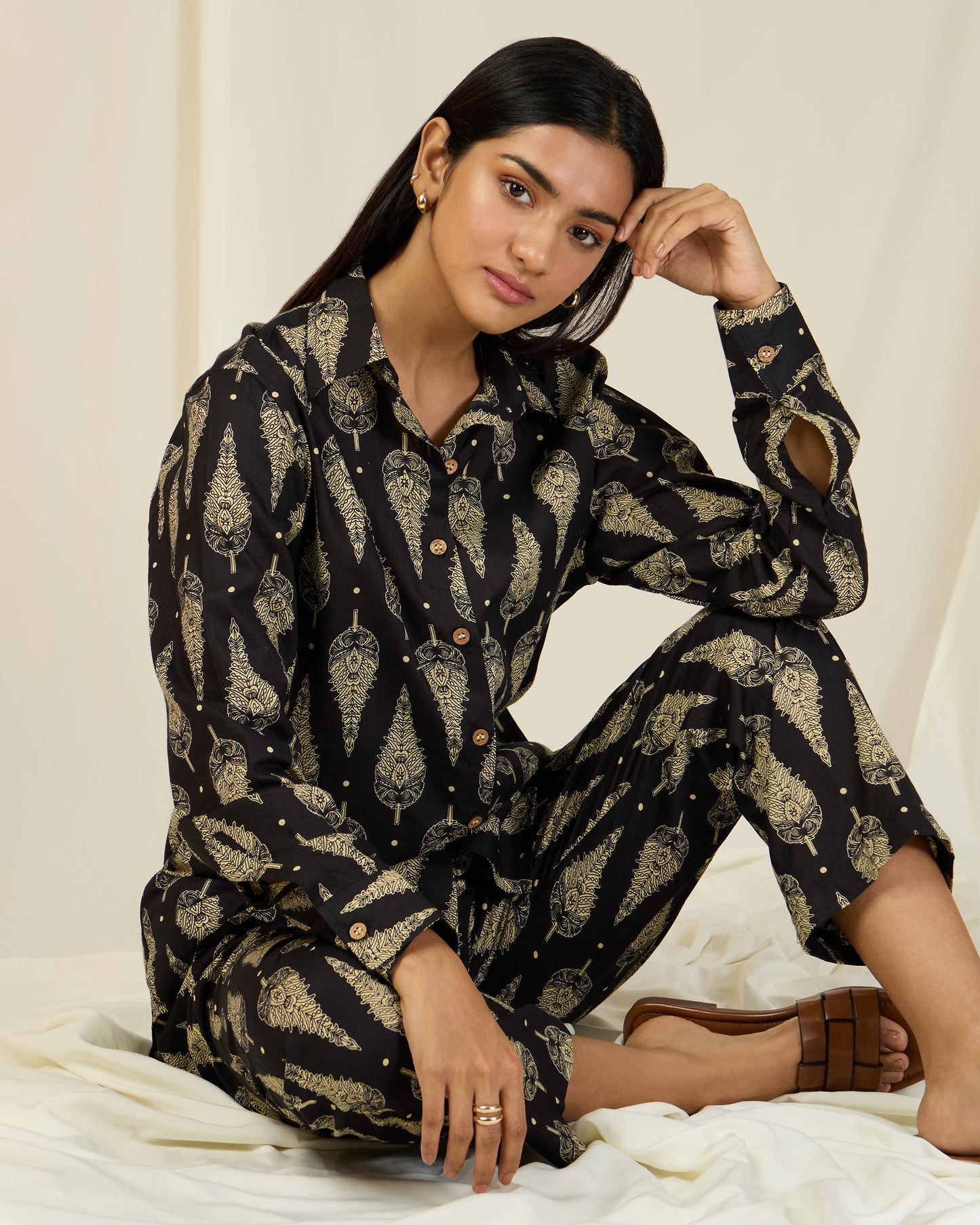 Black Leaf Co-ord Set (With Pants)