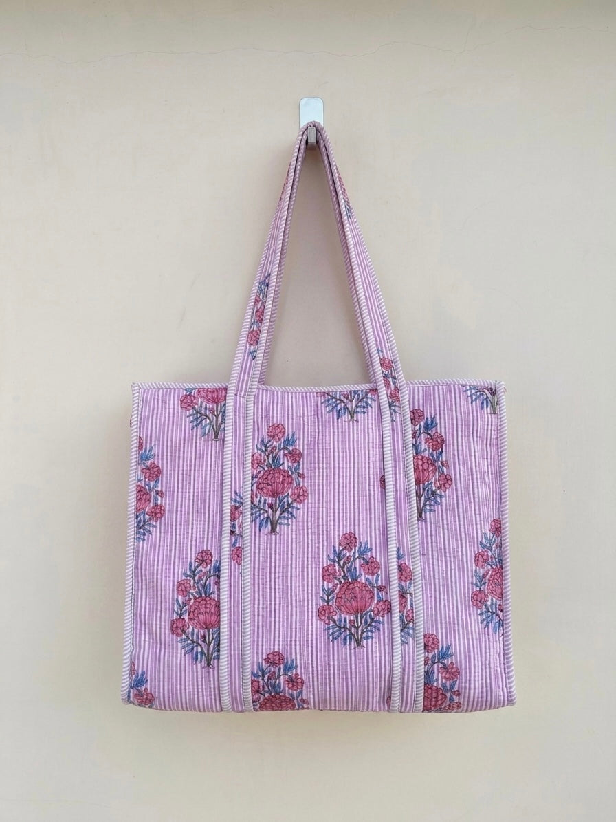 Purple Striped Tote Bag