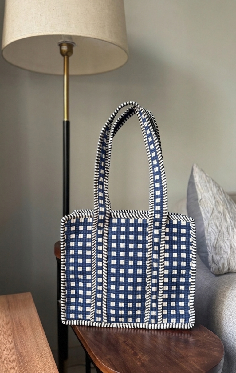 Gingham Mini Tokree Tote Bag (Blue)