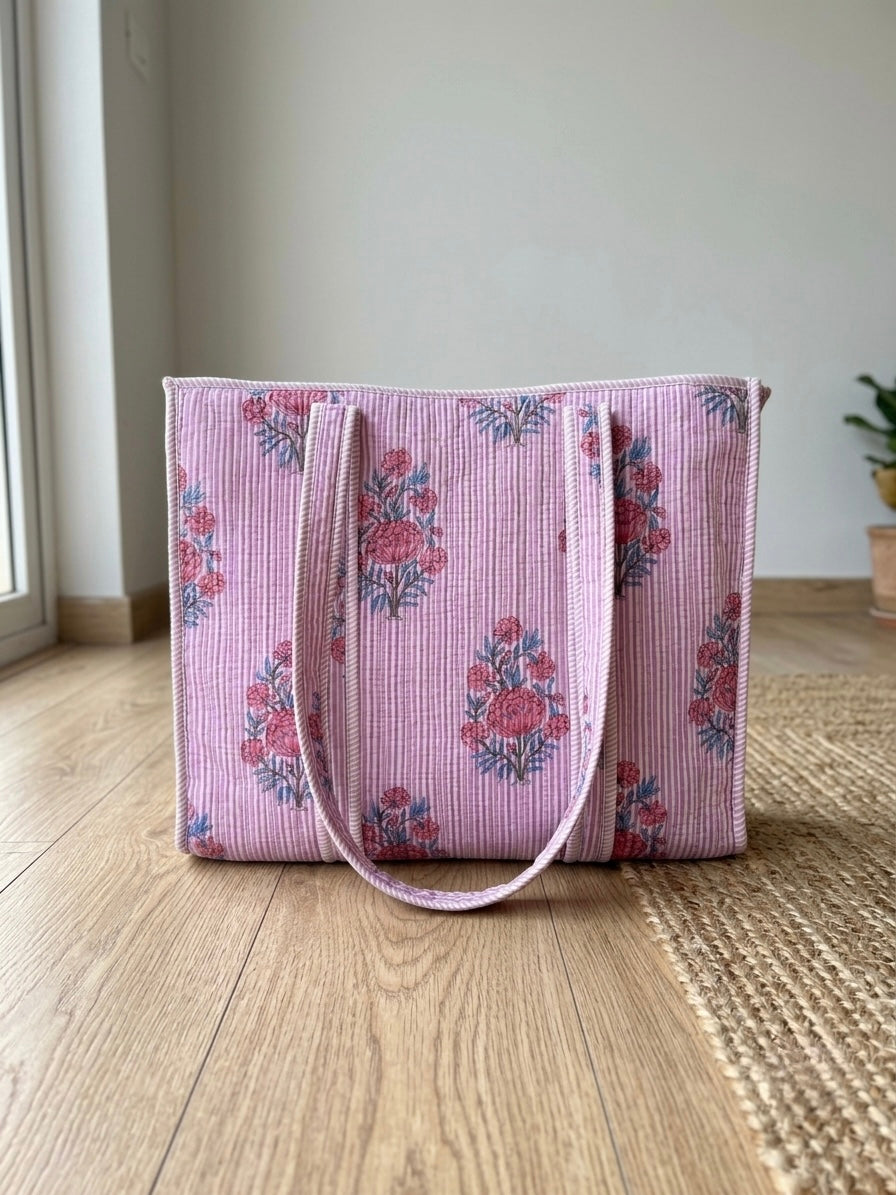 Purple Striped Tote Bag
