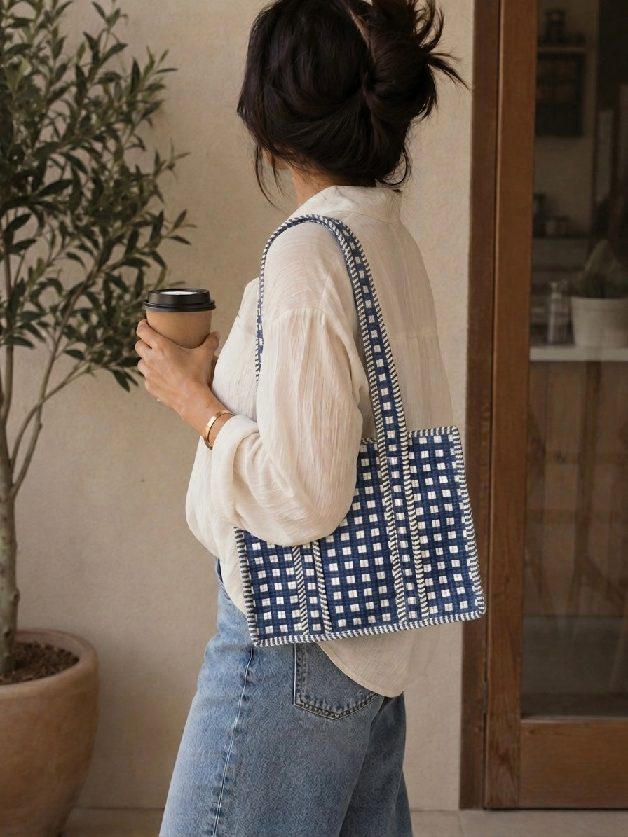 Gingham Mini Tokree Tote Bag (Blue)