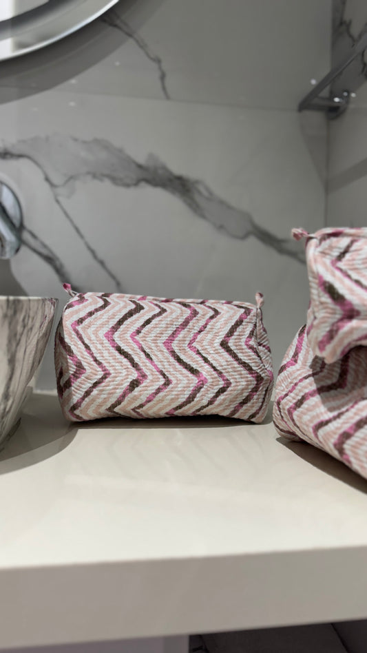Pink Zig Zag Pouch Set (set of 3)