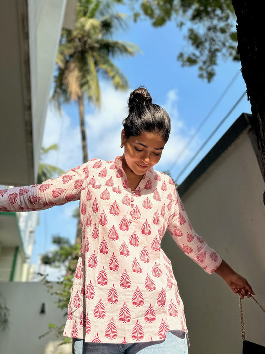 Red Leaf Cotton Kurti