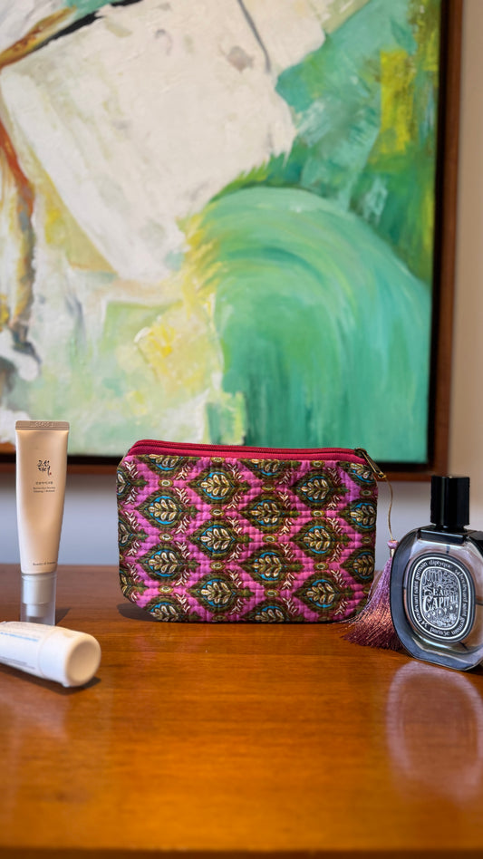 Bright Pink Hand Block Pouch