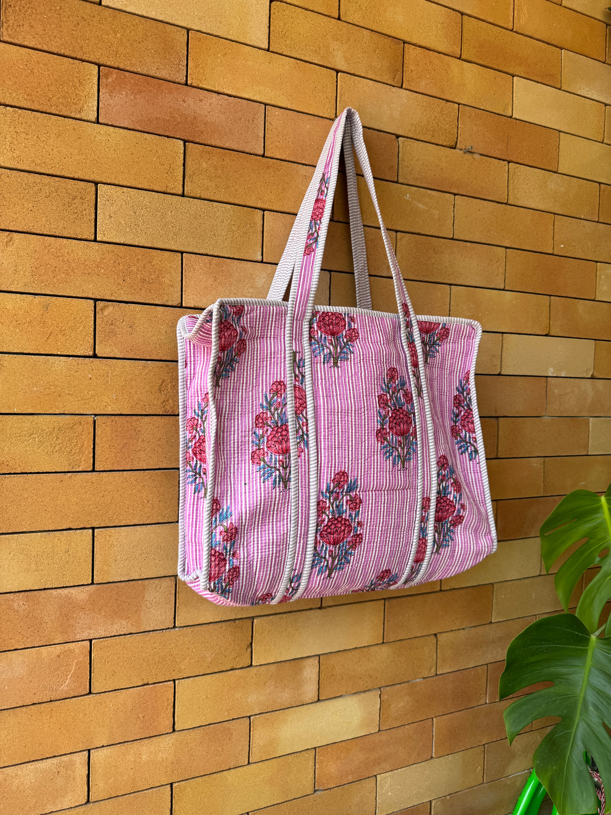 Purple Striped Tote Bag