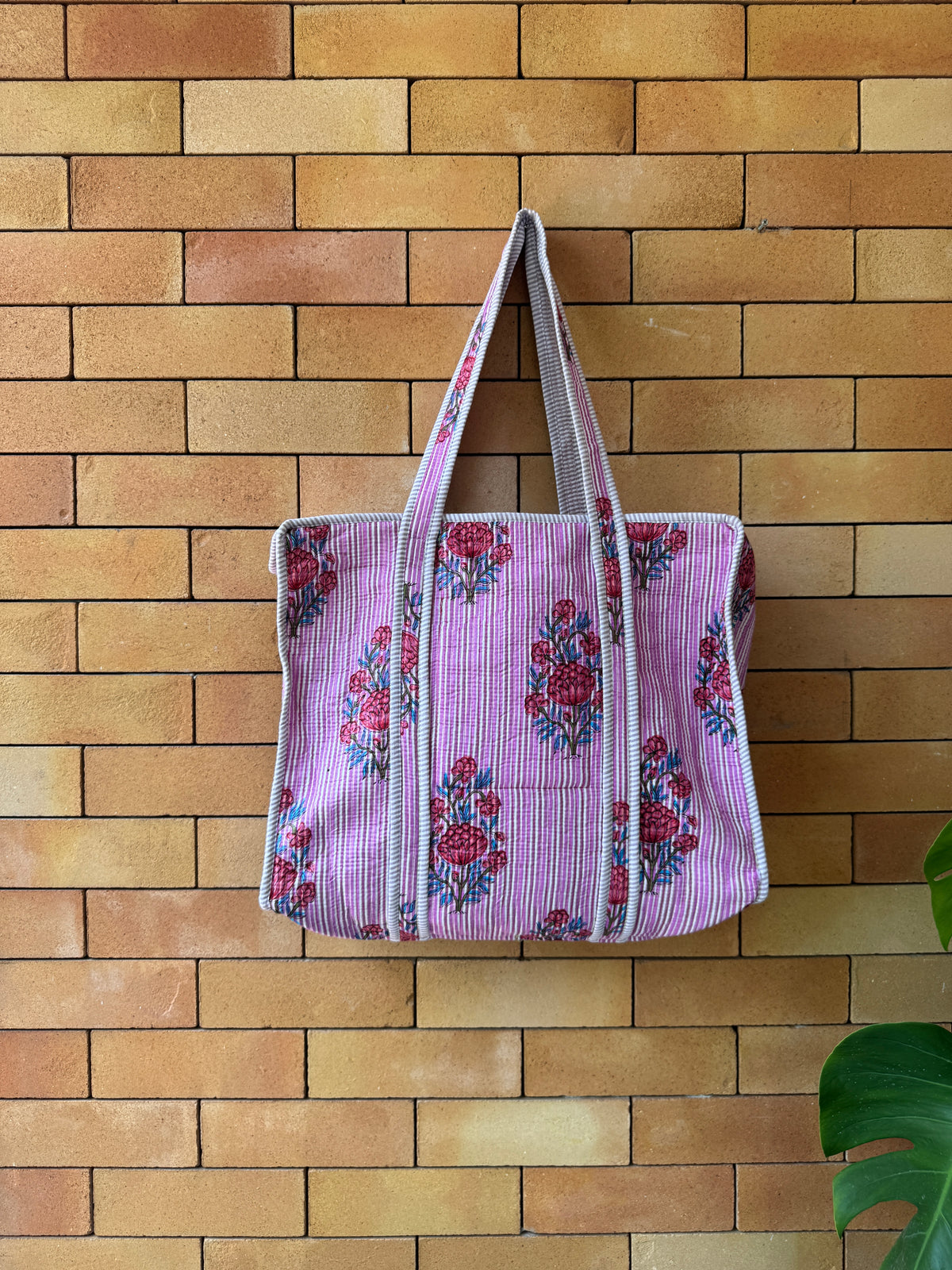 Purple Striped Tote Bag