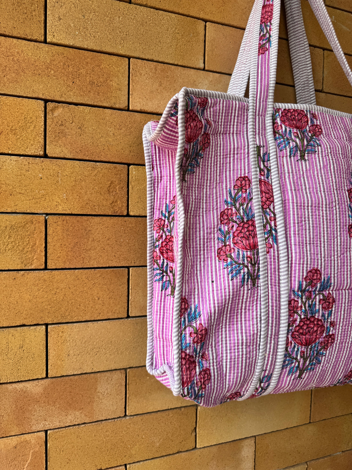 Purple Striped Tote Bag