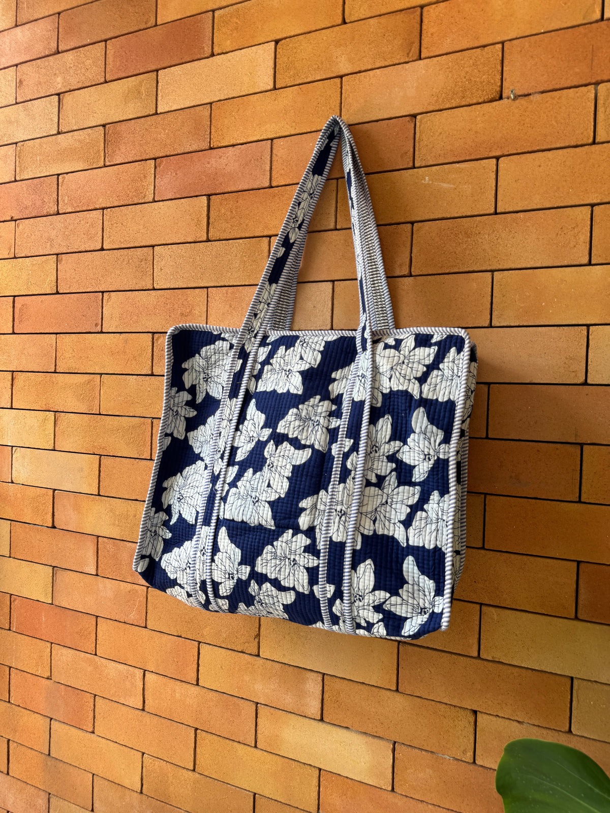 Navy Blue Floral Tote Bag