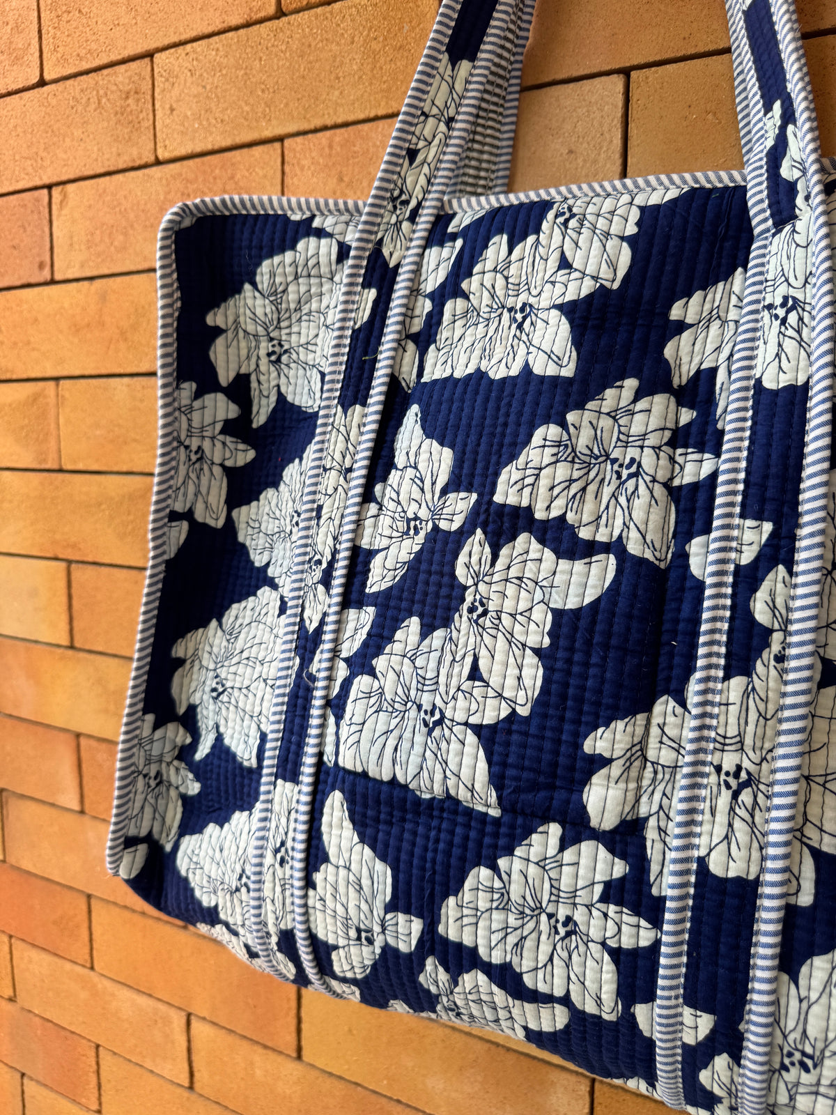 Navy Blue Floral Tote Bag