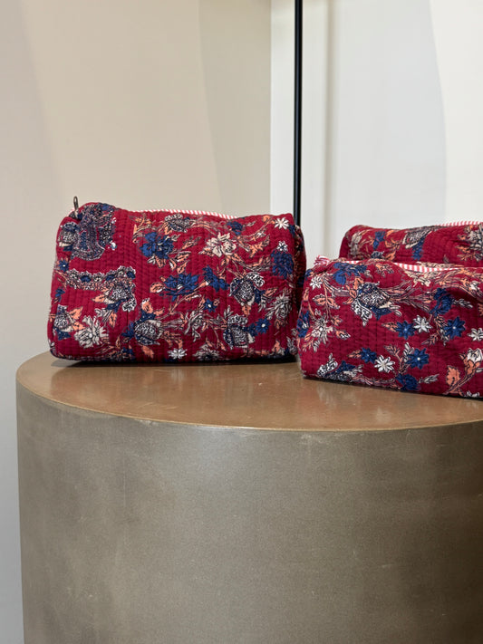 Red Floral Pouch Set (set of 3)
