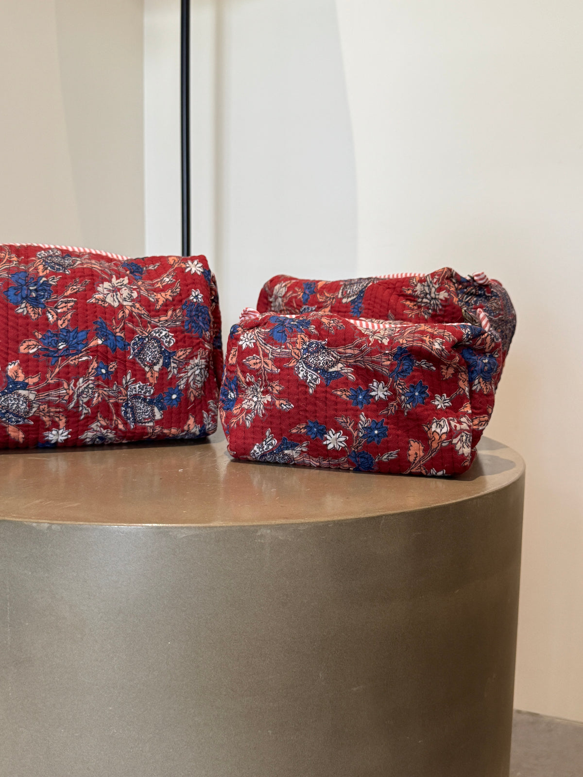 Red Floral Pouch Set (set of 3)