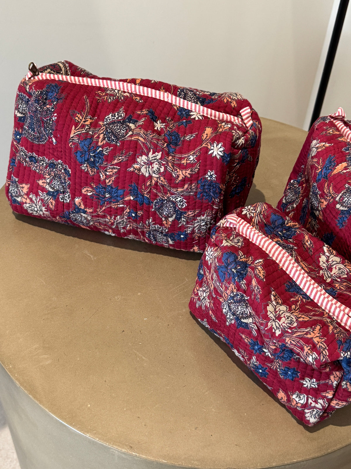 Red Floral Pouch Set (set of 3)
