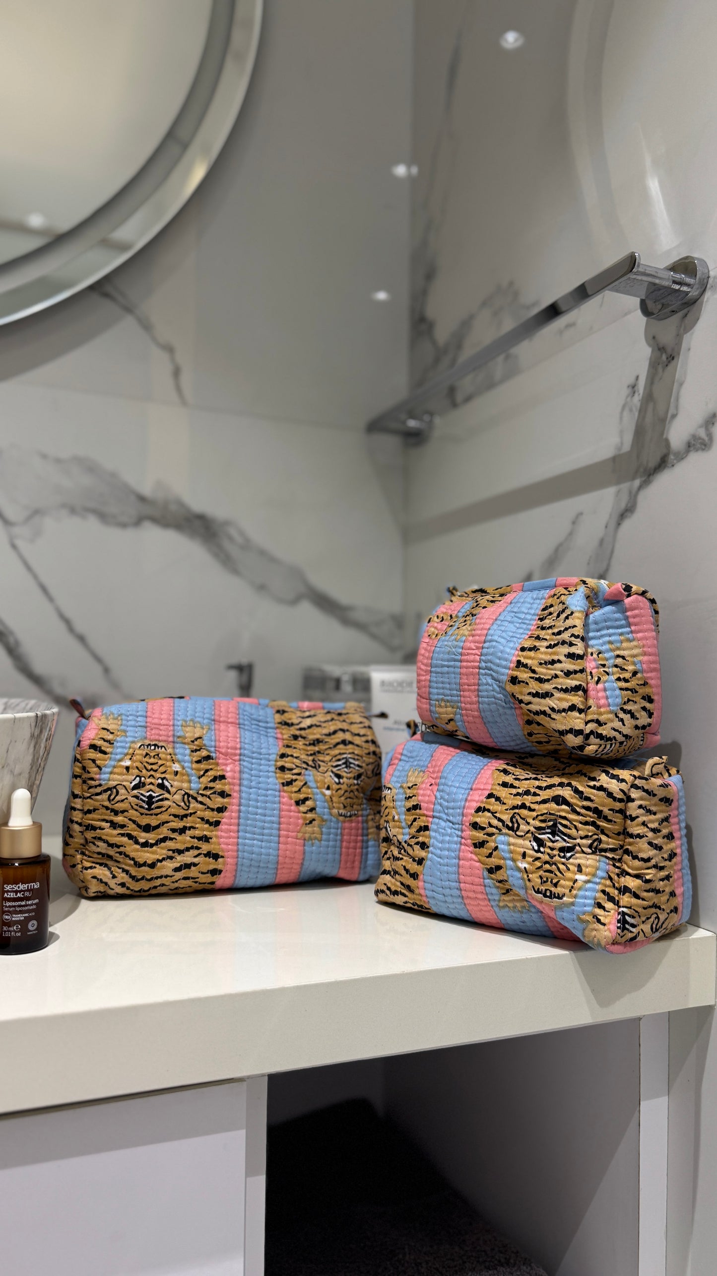 Pink & Blue Tiger Pouch Set (set of 3)