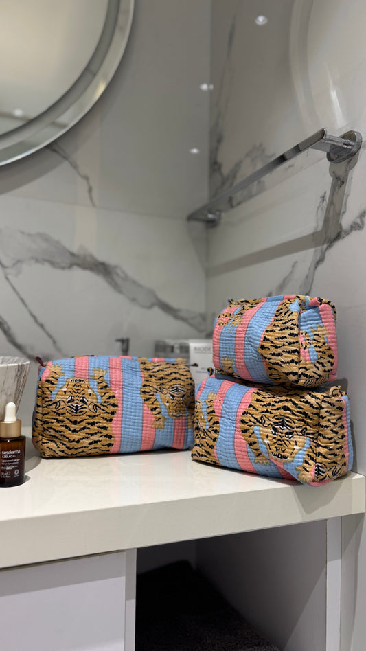 Pink & Blue Tiger Pouch Set (set of 3)