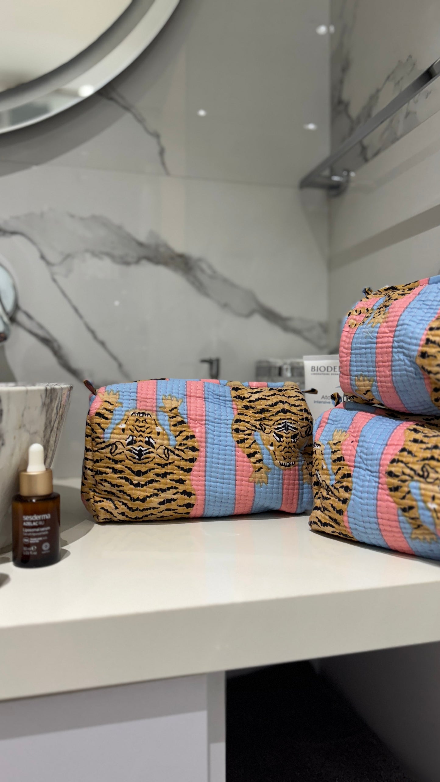 Pink & Blue Tiger Pouch Set (set of 3)