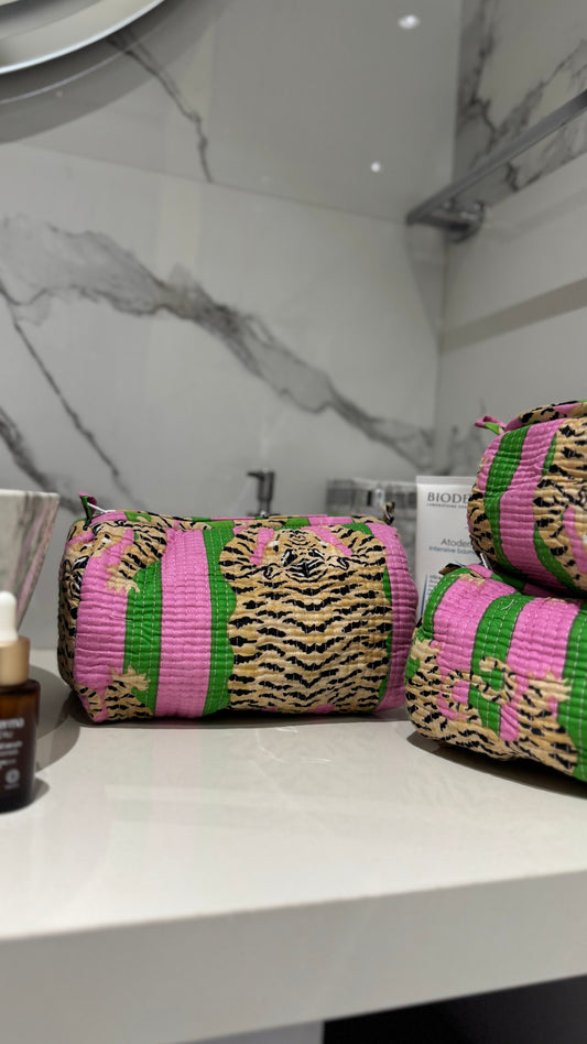 Pink & Green Tiger Pouch Set (set of 3)