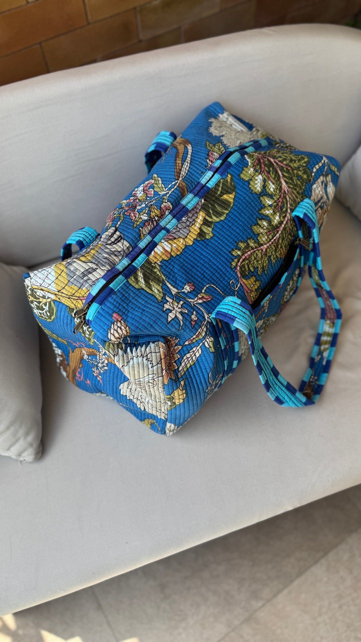 Blue Floral Weekender Duffel Bag