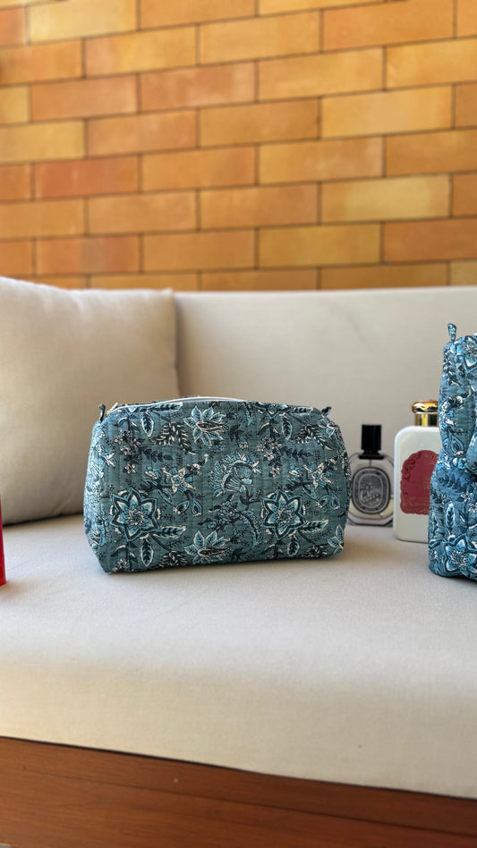 Blue Floral Pouch Set (set of 3)