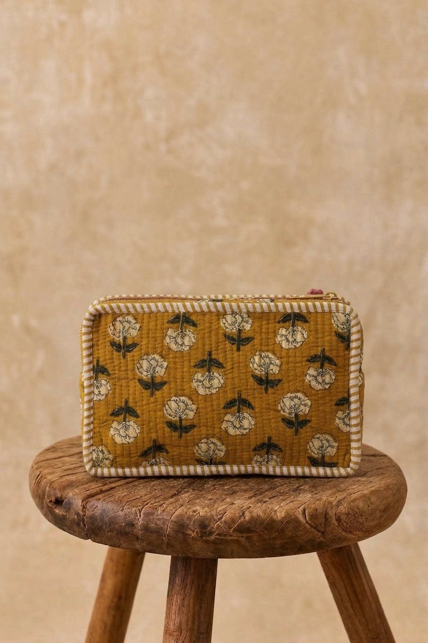 Mustard Floral Large Pouch