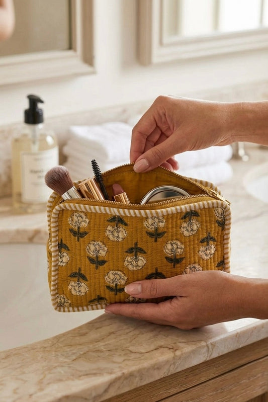 Mustard Floral Large Pouch
