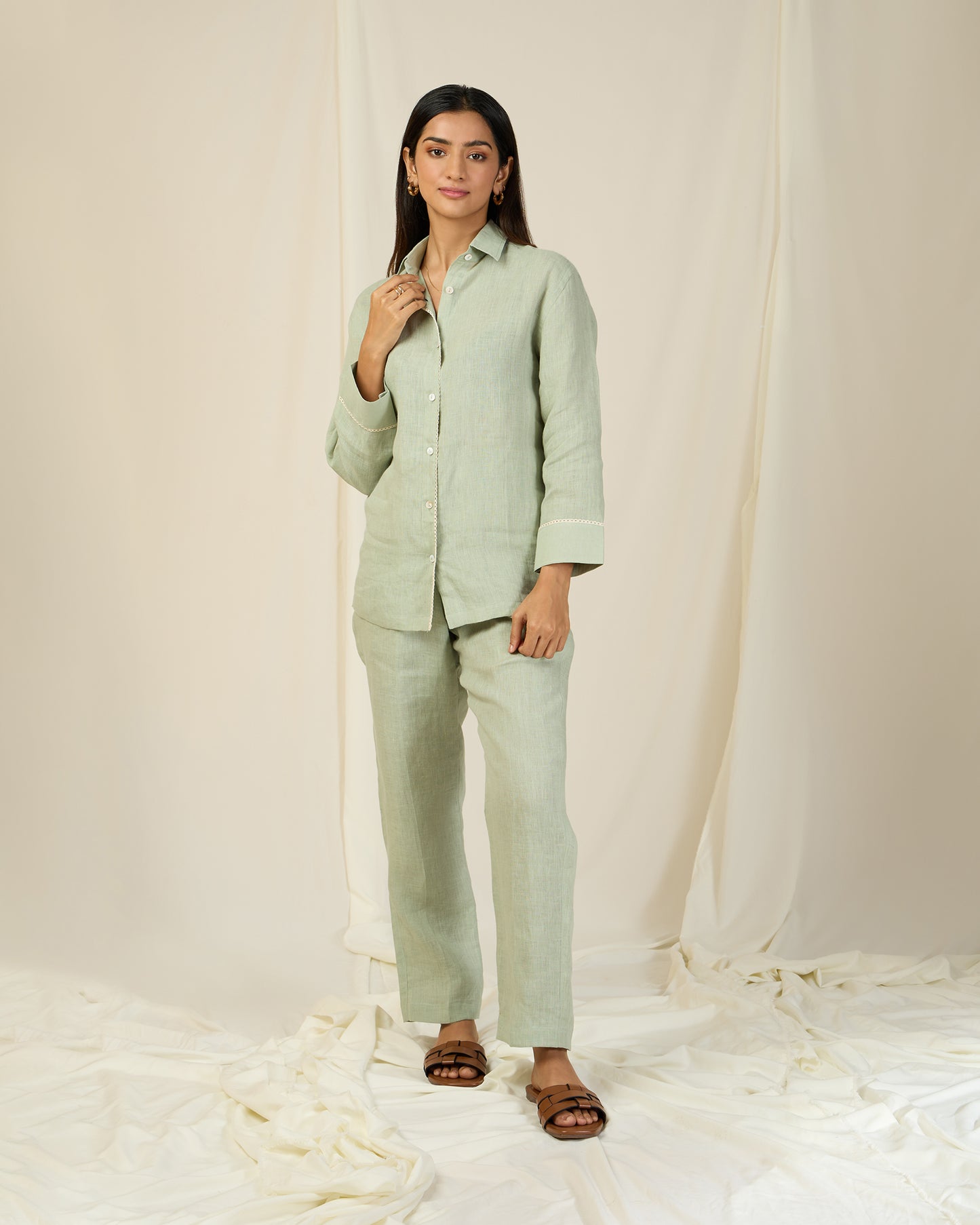 Mint Green Linen Co-ord Set (With Pants)