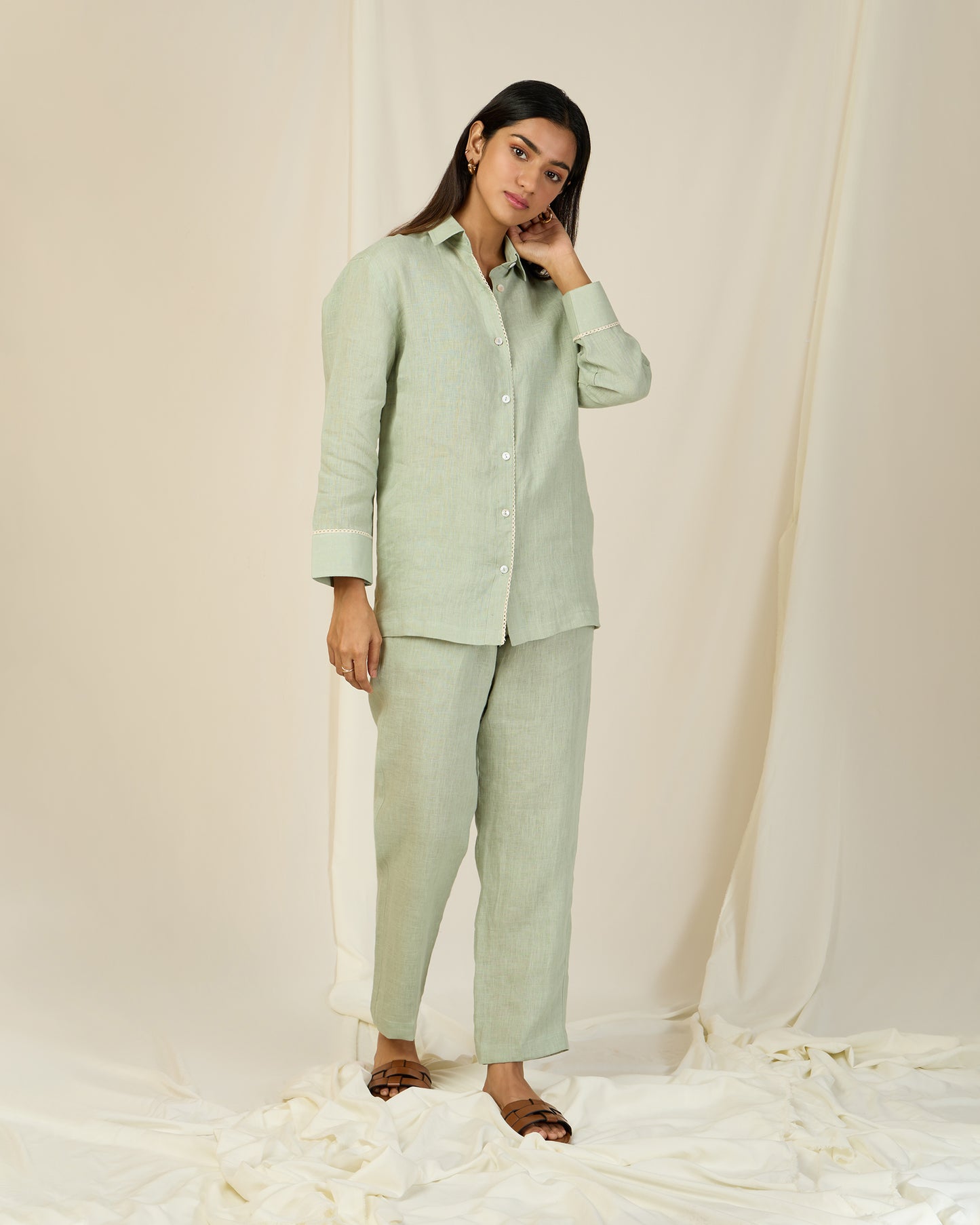 Mint Green Linen Co-ord Set (With Pants)