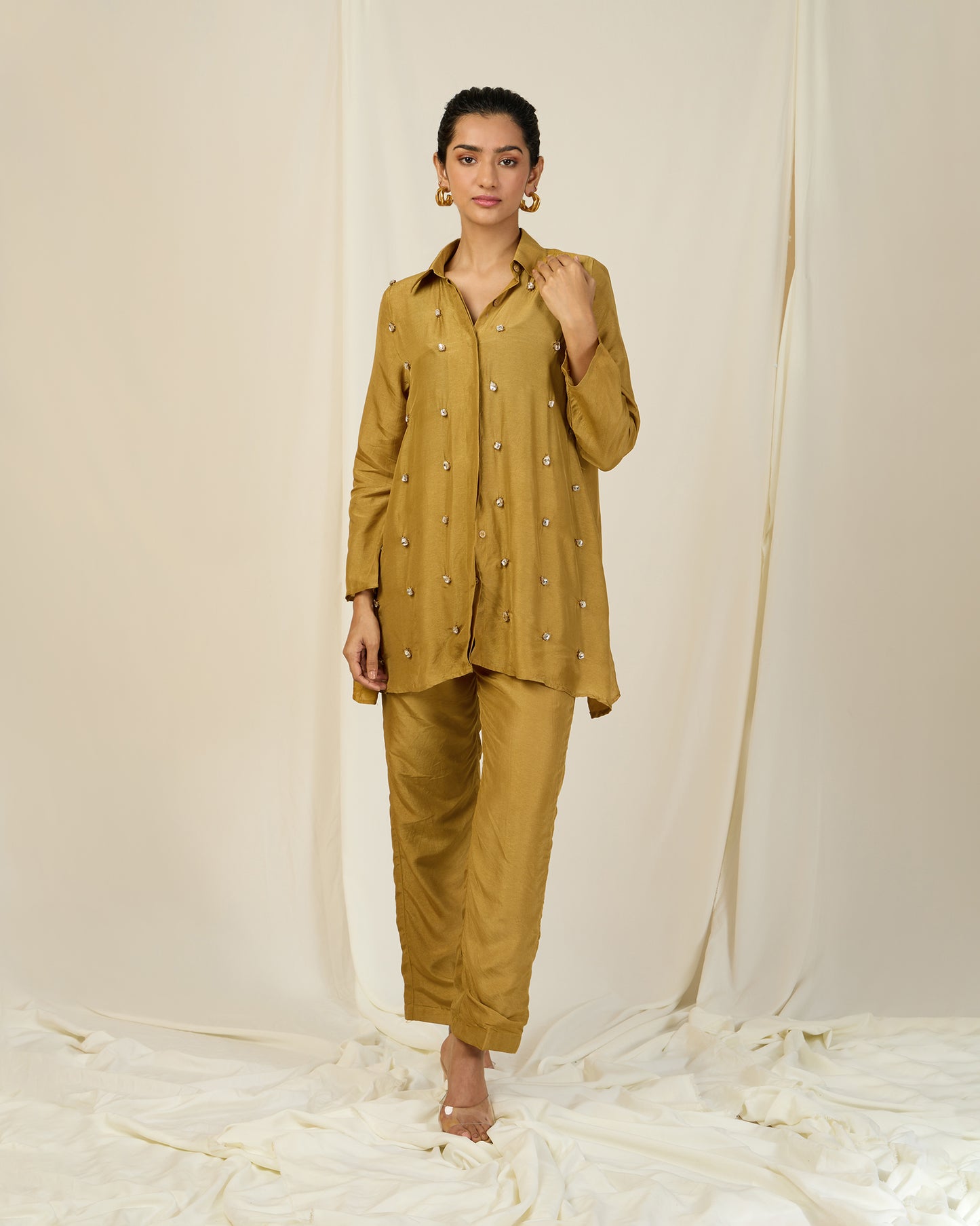 Mustard Diamond Silk set (With Pants)