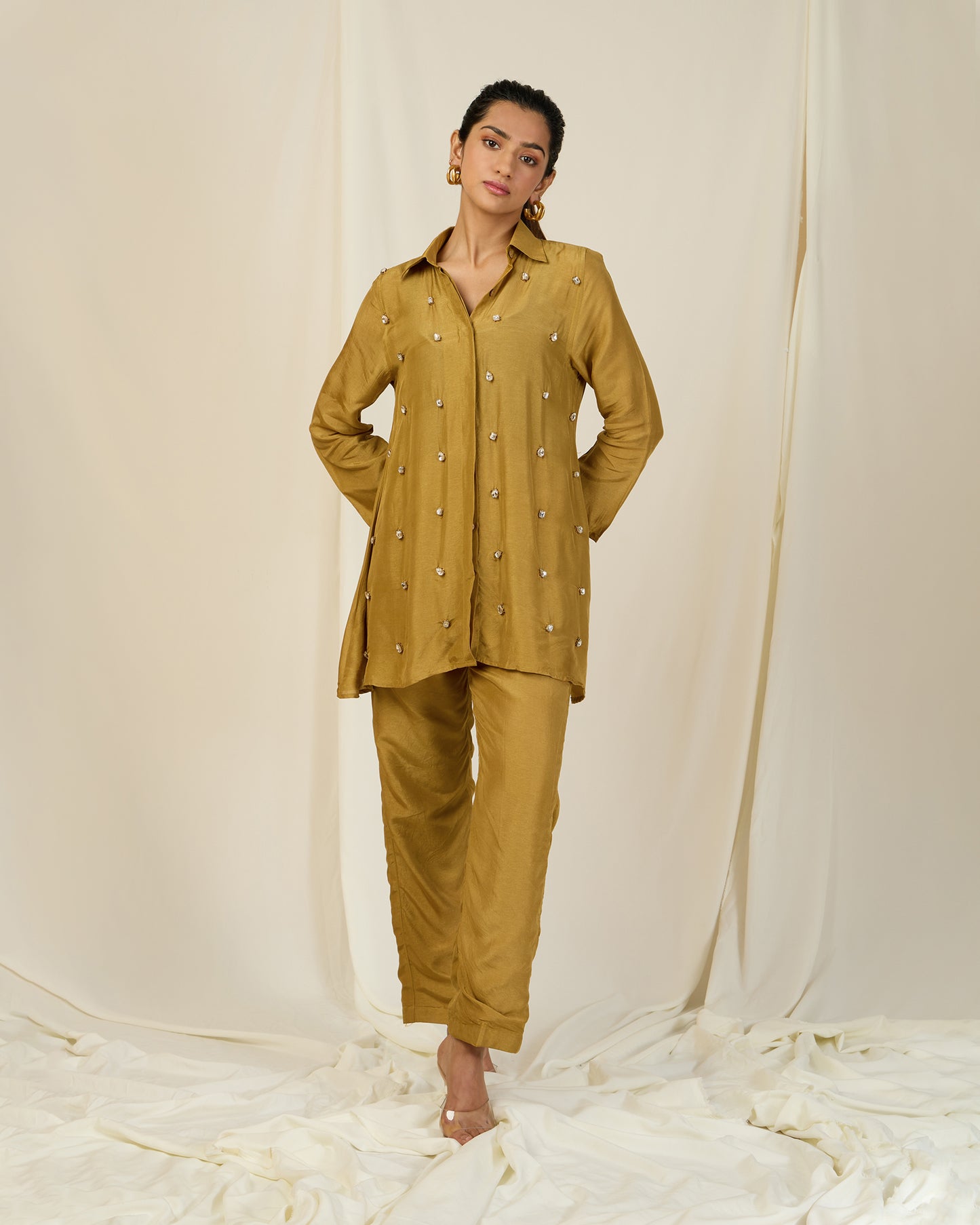 Mustard Diamond Silk set (With Pants)