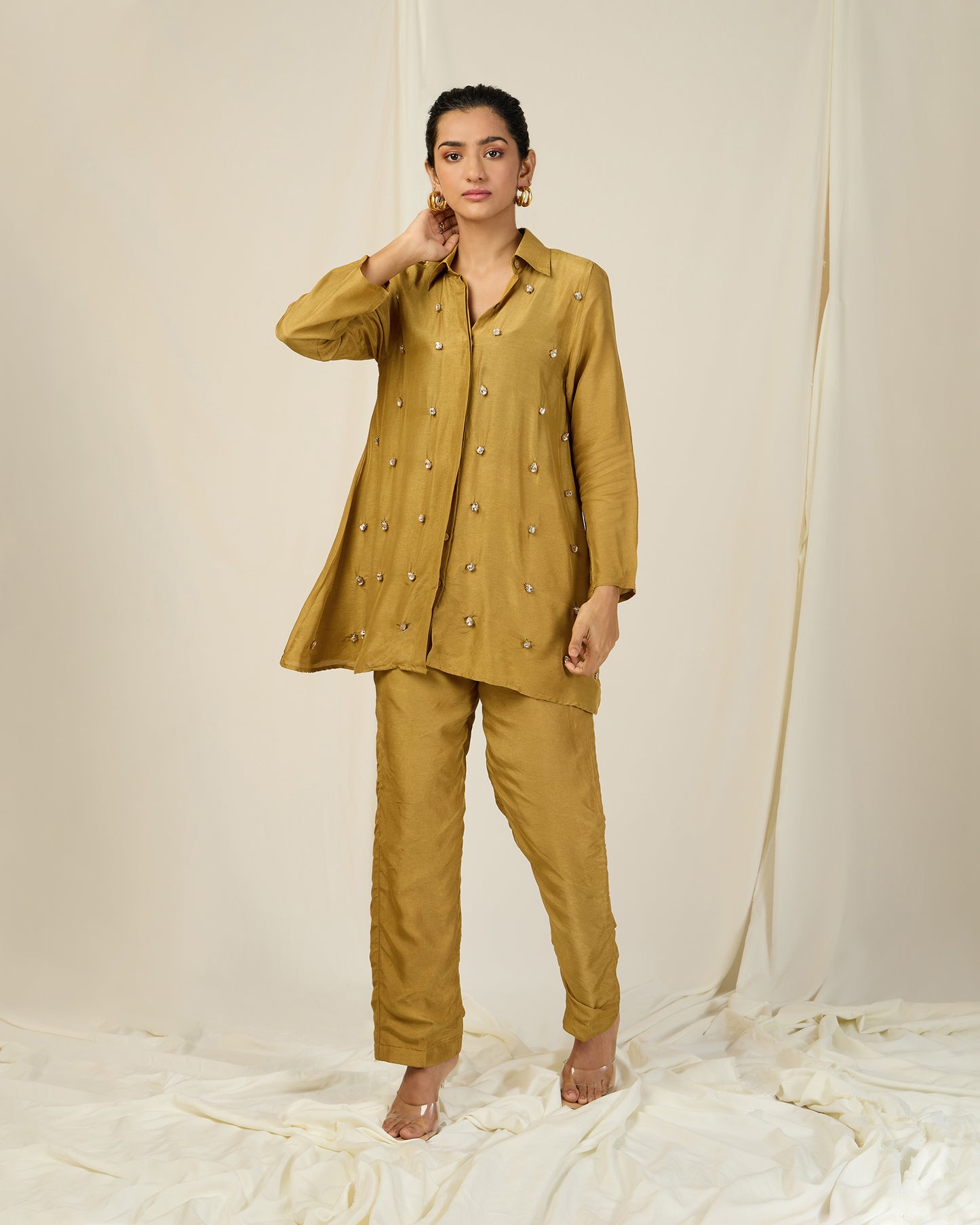 Mustard Diamond Silk set (With Pants)