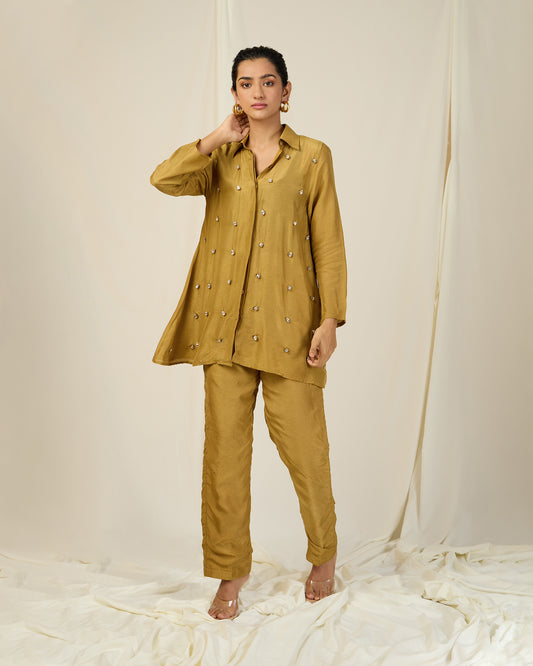 Mustard Diamond Silk set (With Pants)