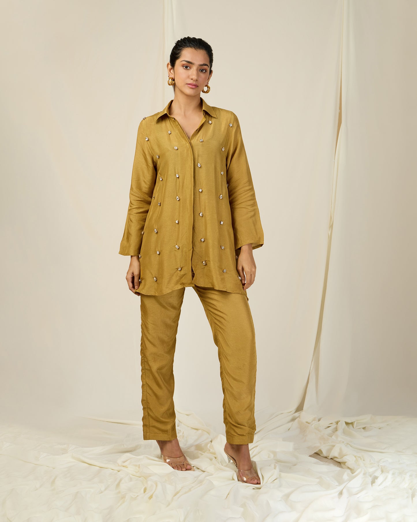 Mustard Diamond Silk set (With Pants)