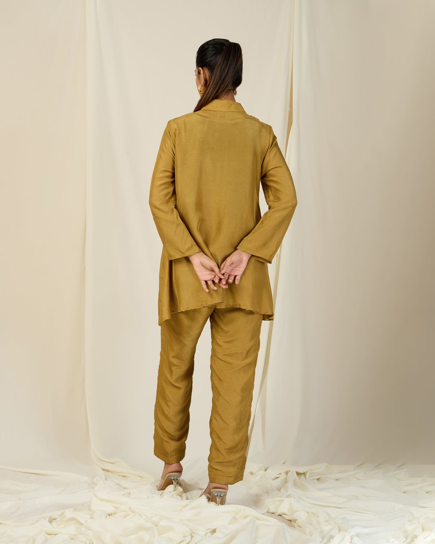 Mustard Diamond Silk set (With Pants)