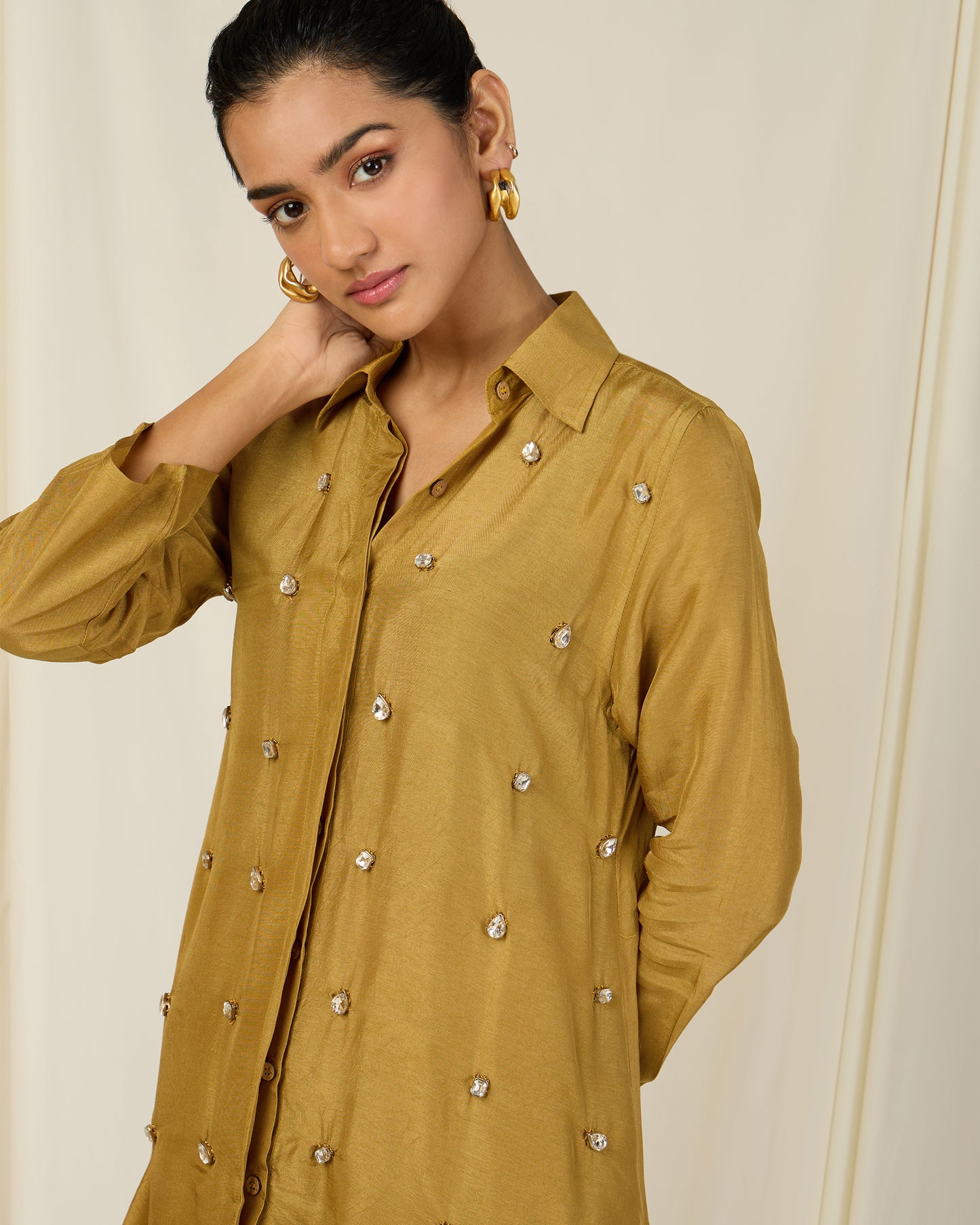 Mustard Diamond Silk set (With Pants)