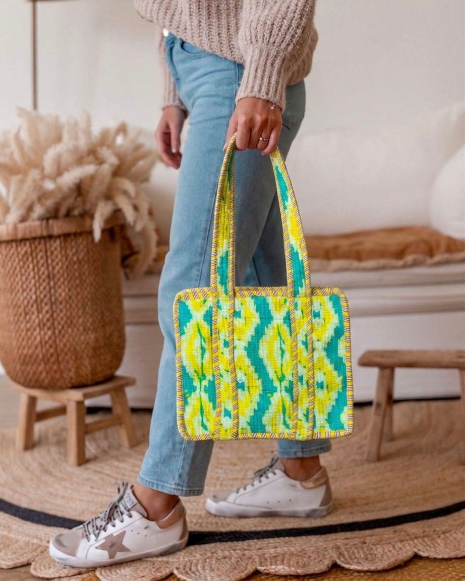 Green and Yellow Mini Zip tote bag