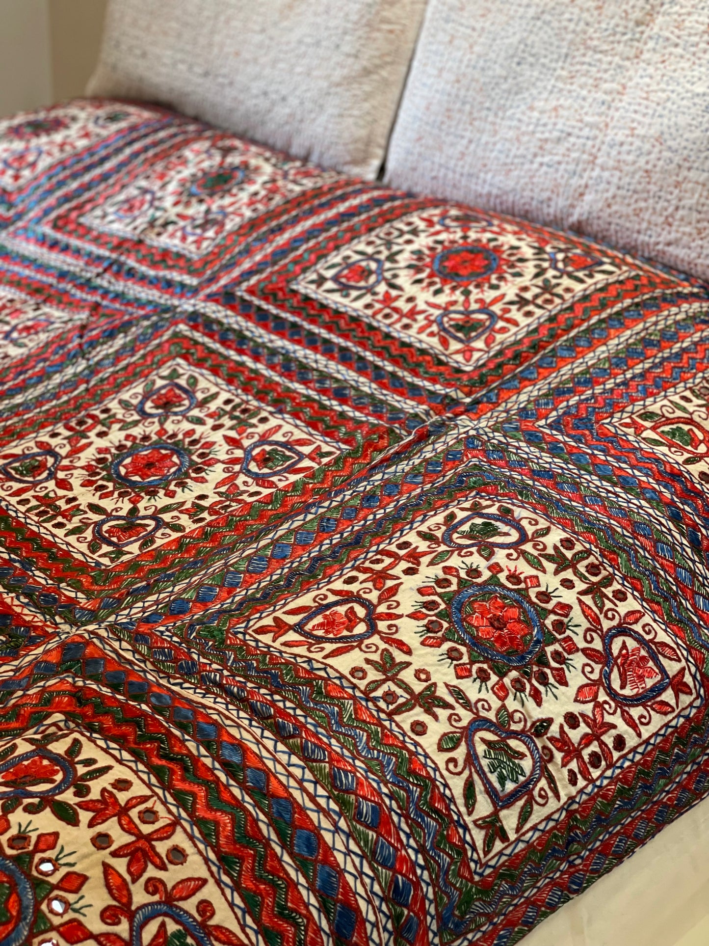 Resham Handwork Bedcover (Red & Blue)