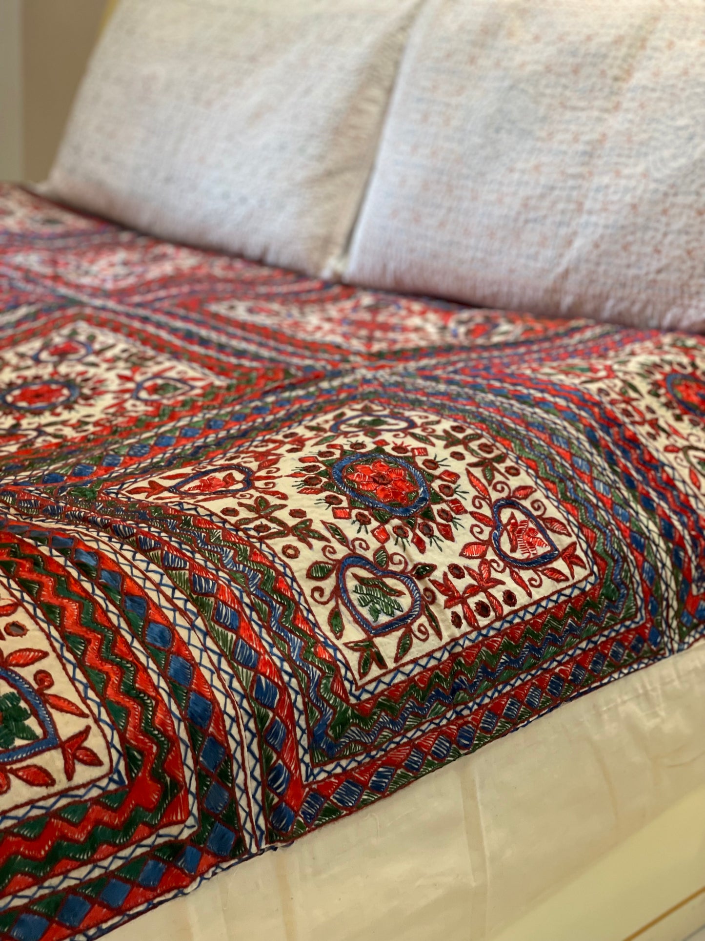 Resham Handwork Bedcover (Red & Blue)